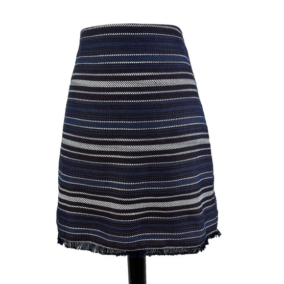 Ann Taylor Loft Skirt size 10 Navy Blue Purple Striped Tweed A Line Fringe Knee - Picture 1 of 9